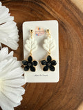 Black Bezel Floral Earrings