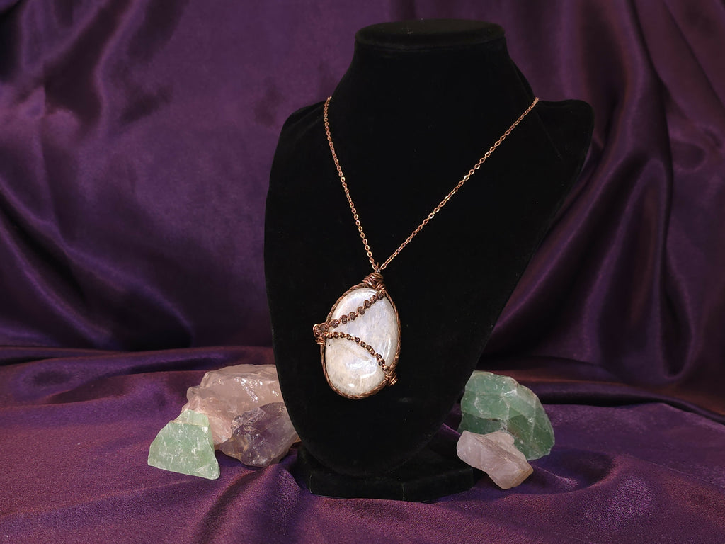 Wire-Wrapped Oval Moonstone Pendant