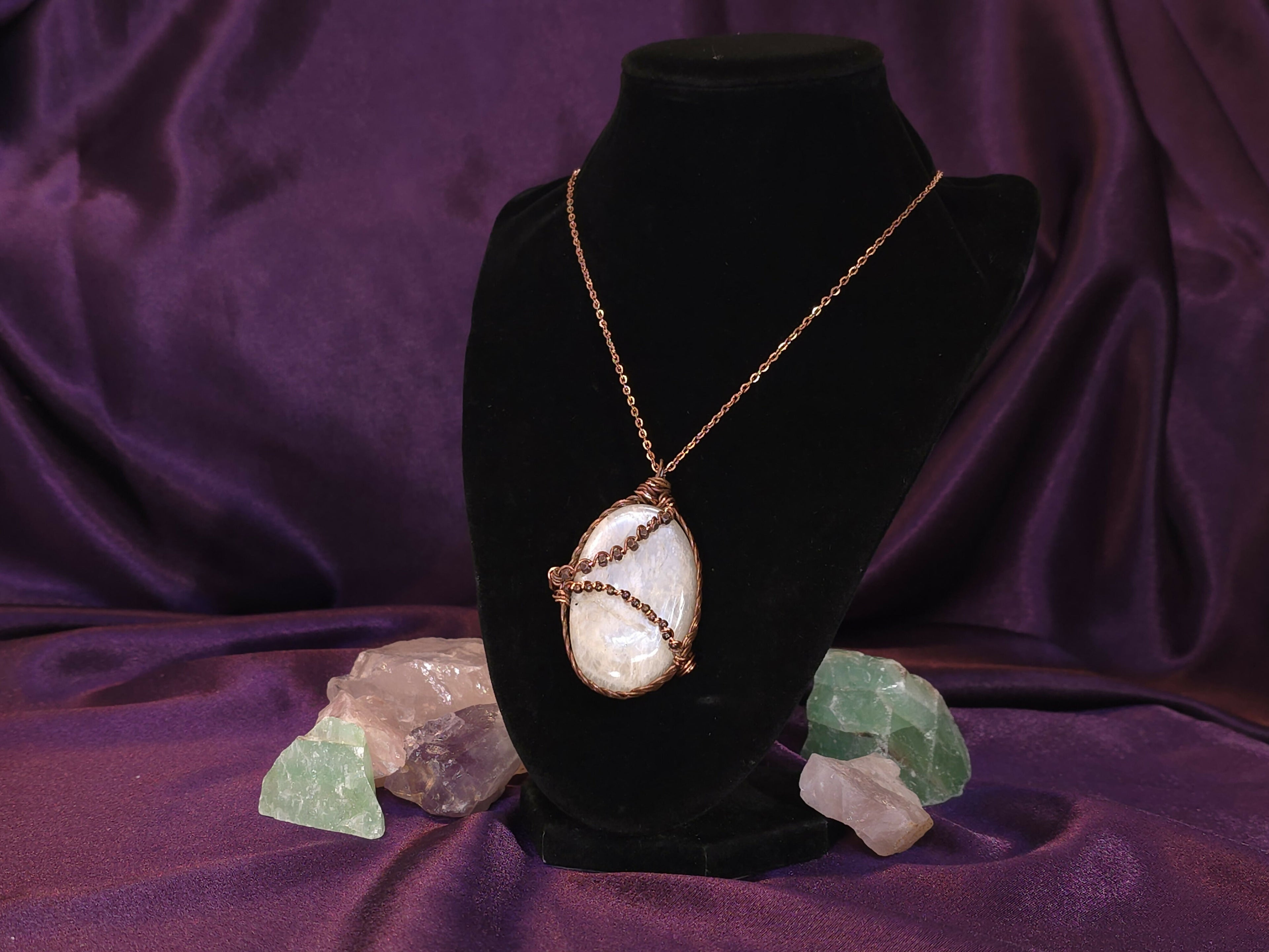 Wire-Wrapped Oval Moonstone Pendant