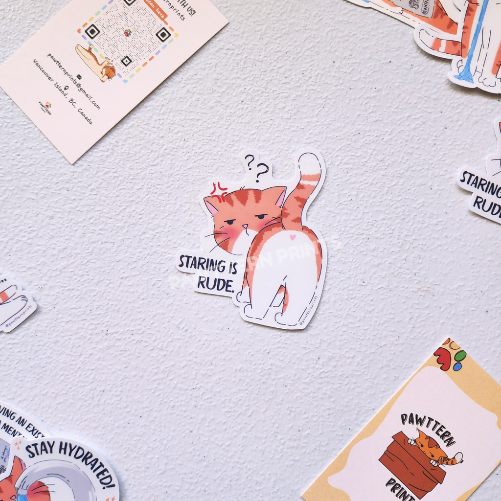 Cat Relatable Mood - Staring is Rude Glossy Vinyl Die-cut Sticker