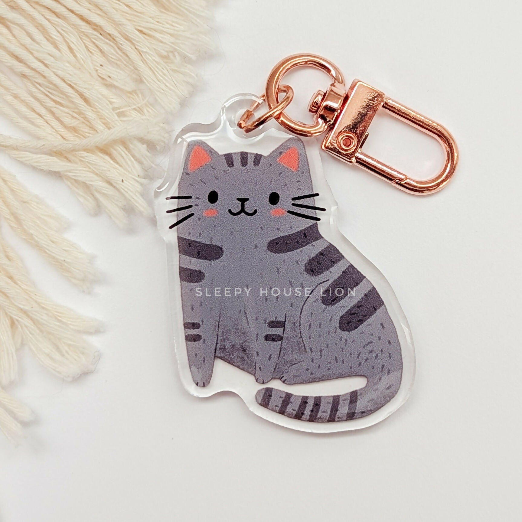 Grey Tabby Cat Keychain