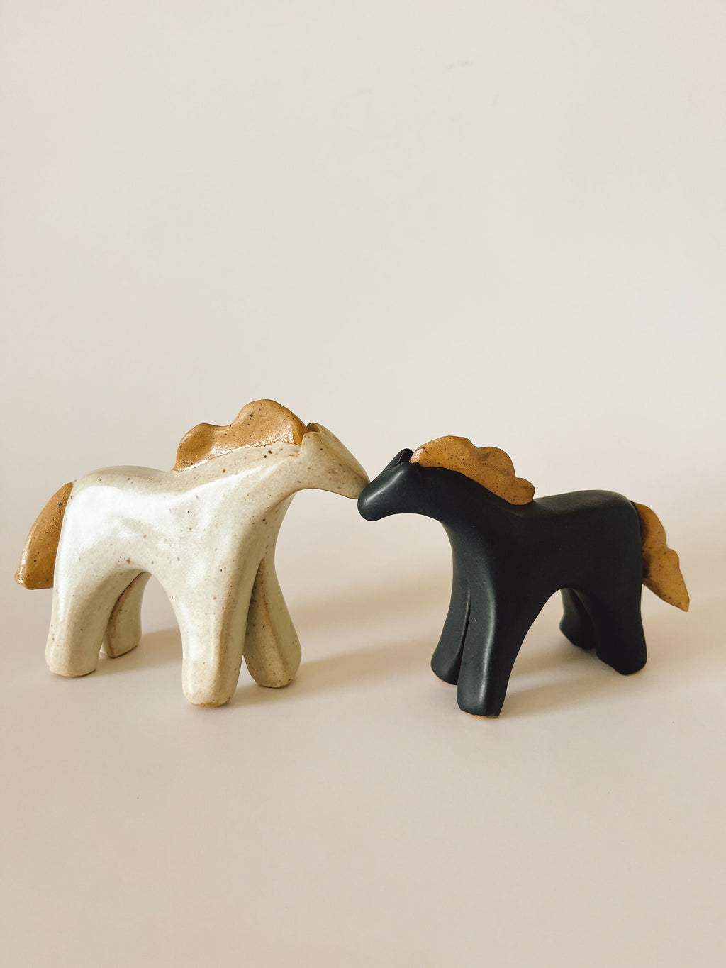 Handcrafted Ceramic Twin Ponies (Black-n-White)