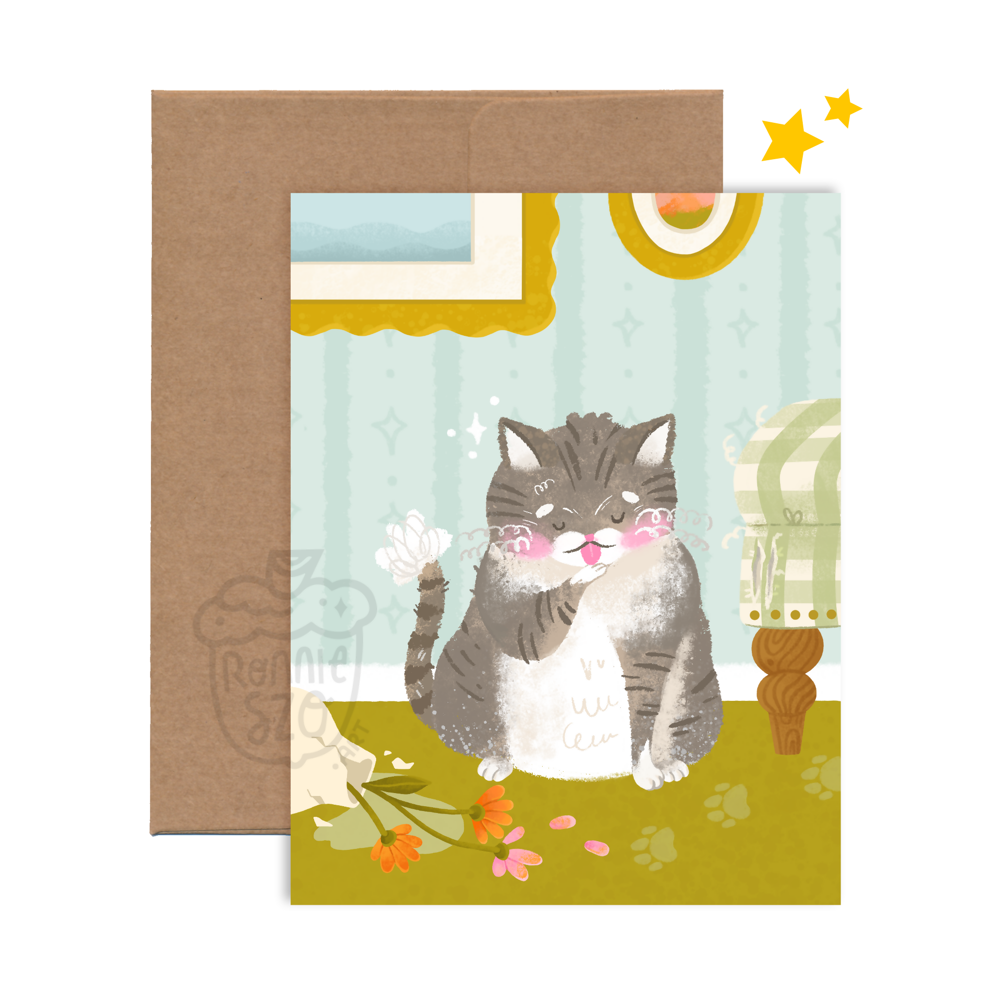 Grey Cat Greeting Card