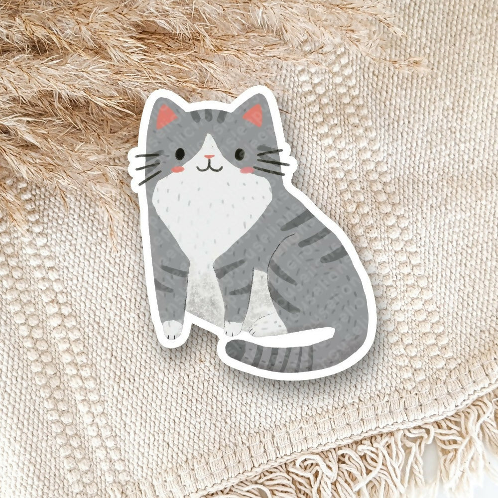 Light Grey Tuxedo Tabby Cat Vinyl Sticker