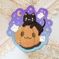 Black Cat & Ghosts Pumpkin Vinyl Sticker (Pastel Sky)