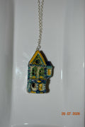 Turquoise striped house pendant