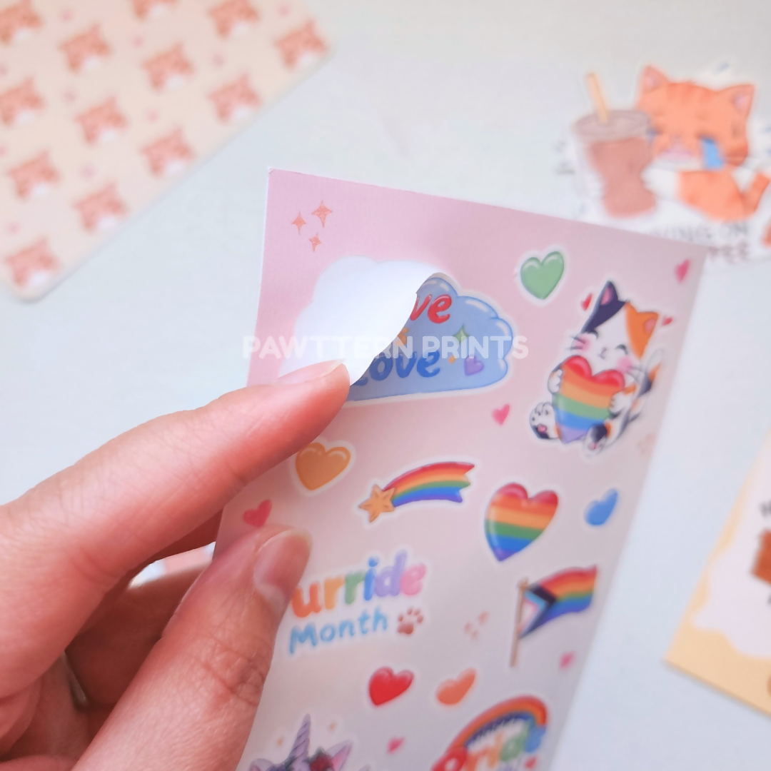 Pride Month Cat Glossy Vinyl Sticker Sheet