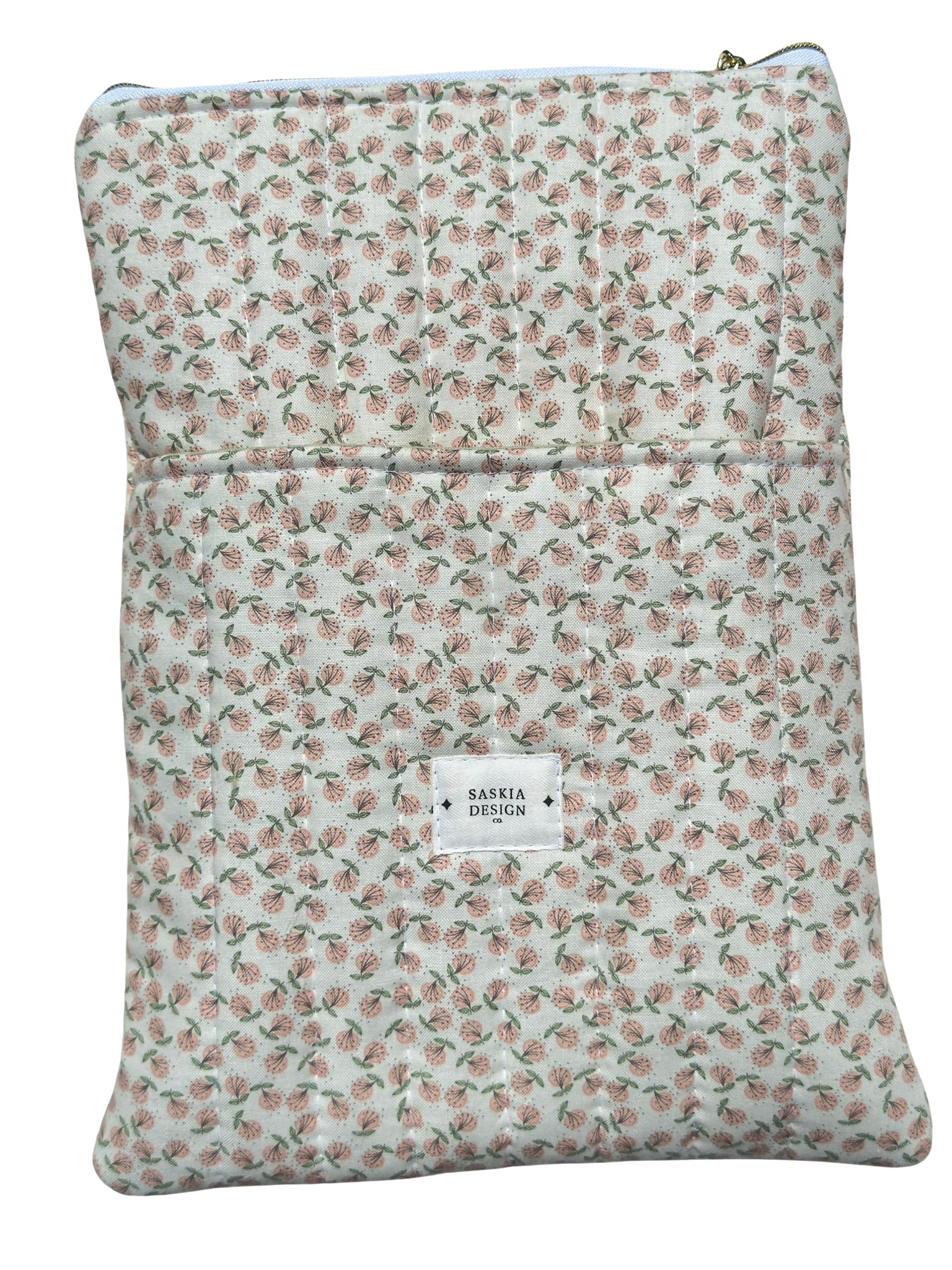 Large Quilted Book Sleeve - Pink Flowers