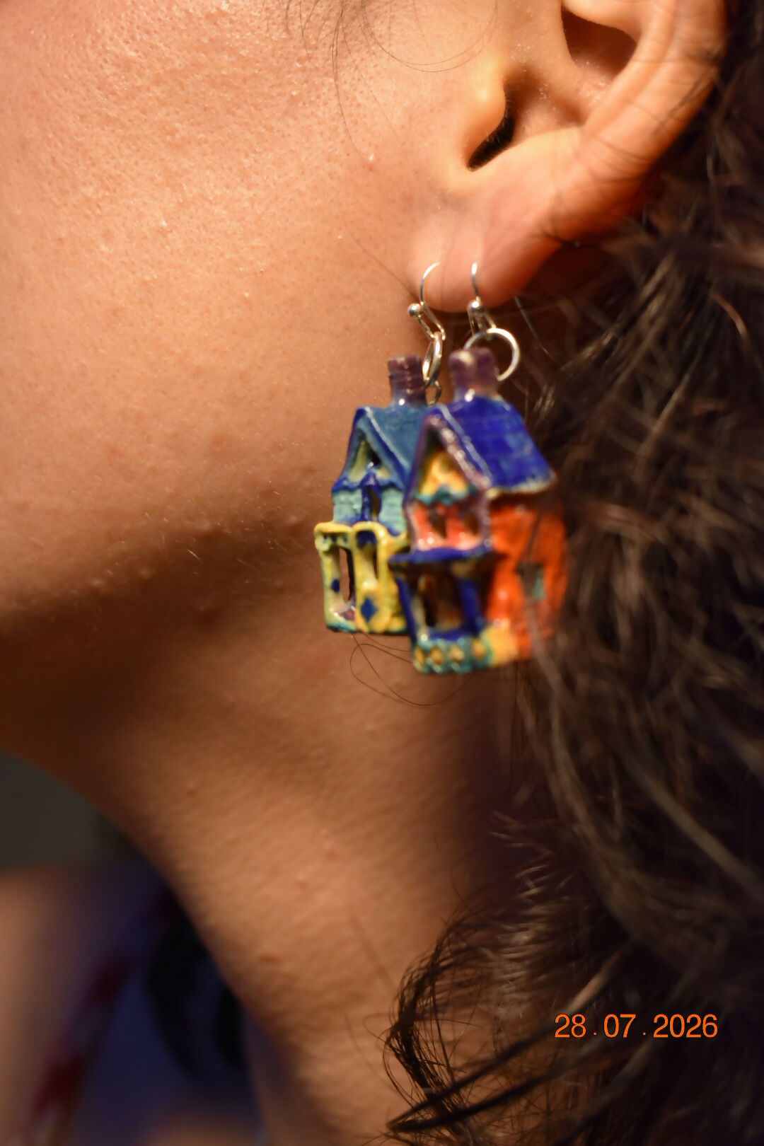 House earrings blue and red