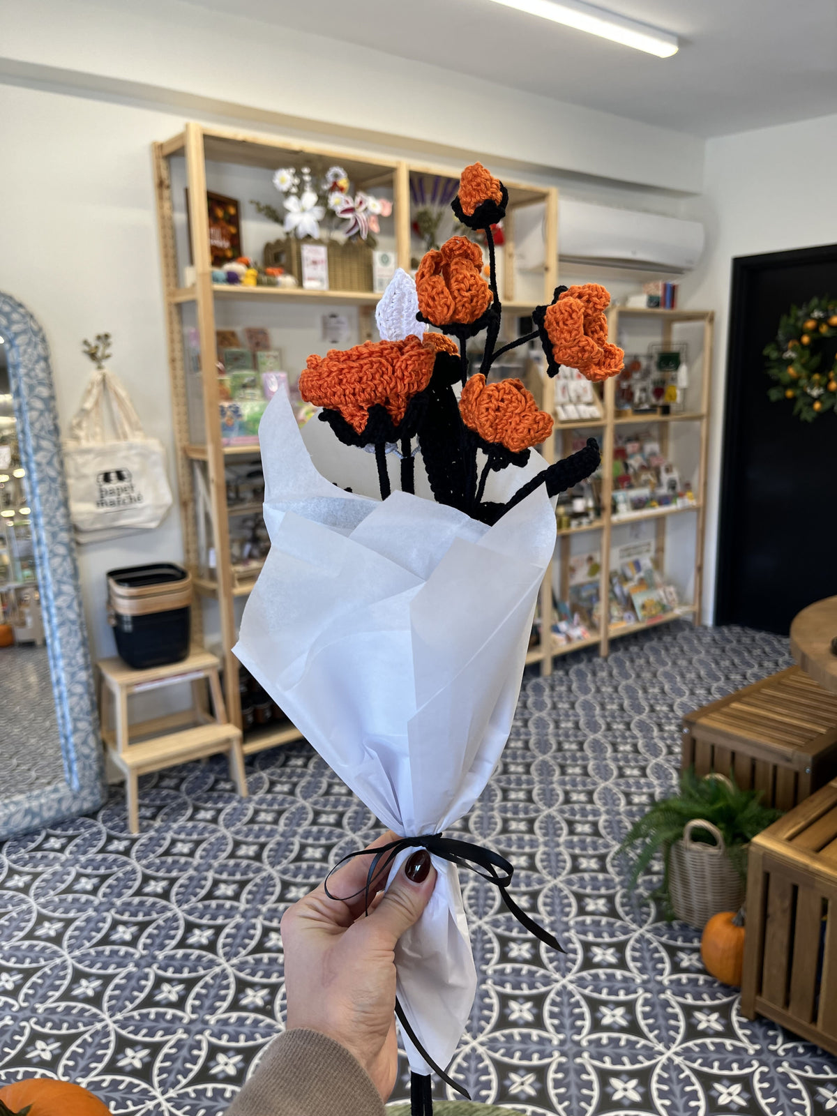 Orange Rose Halloween Crochet Bouquet