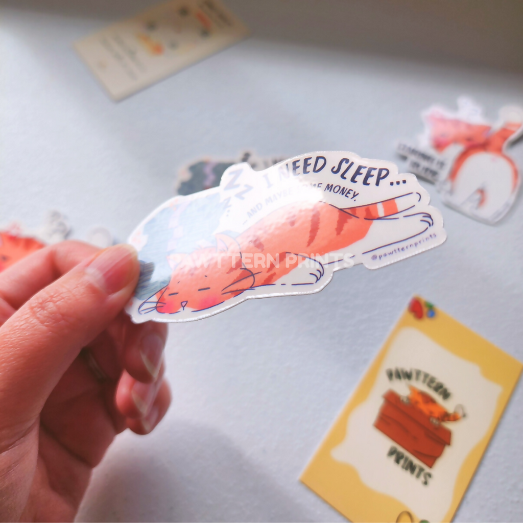 Cat Relatable Mood - I Need Sleep Glossy Vinyl Die-cut Sticker