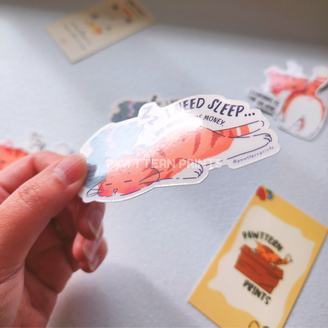 Cat Relatable Mood - I Need Sleep Glossy Vinyl Die-cut Sticker