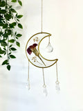 Pressed Flower Crescent Moon Suncatcher - 01
