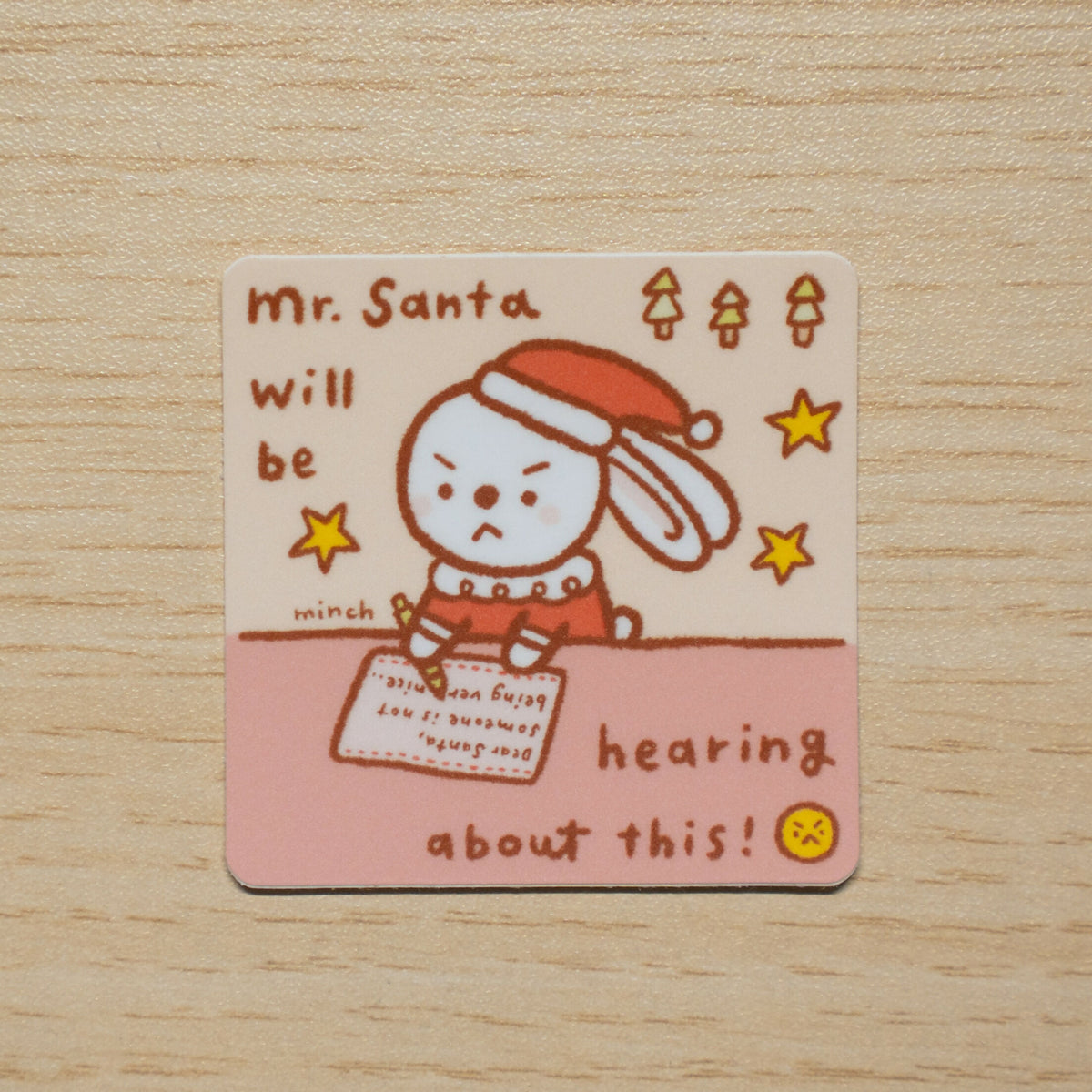 Angry Bunny Writing to Santa Die Cut Sticker
